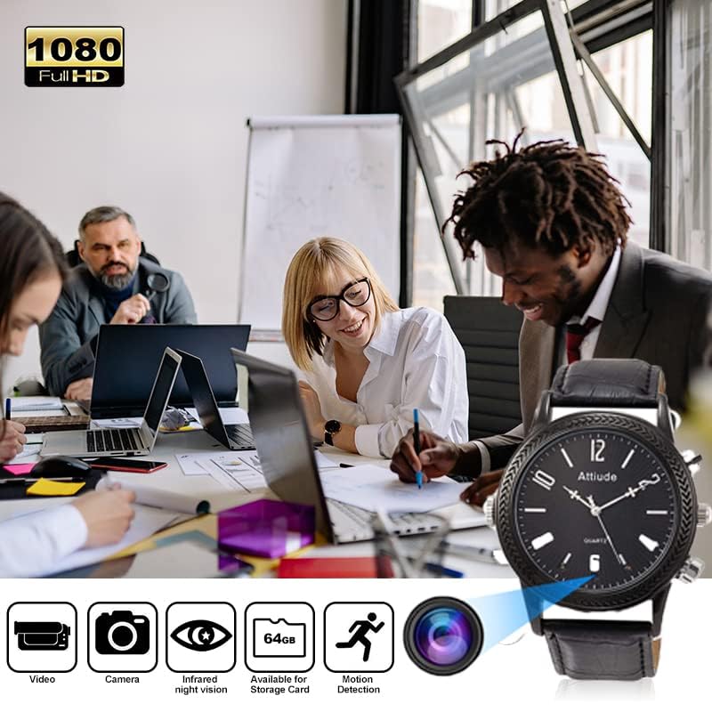 Men Watch with 32GB Small Cameras Black Watch Hidden Camera with 32 GB Memory Can Take Photo Recorder Video HD 1080P IR Night Vision Cameras