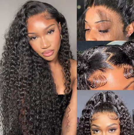 Kinky Curly 13x4 Lace Front Human Hair Wigs For Women Brazilian Deep Curly Lace Frontal Wig Wet And Wavy For Black Women Full Lace Frontal Human Hair Wig Transparent Curly Water Wave 13x4 HD