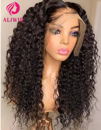 Kinky Curly 13x4 Lace Front Human Hair Wigs For Women Brazilian Deep Curly Lace Frontal Wig Wet And Wavy For Black Women Full Lace Frontal Human Hair Wig Transparent Curly Water Wave 13x4 HD
