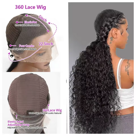 250 Density Invisible Strap 360 HD Full Lace Glueless Wig Deep Wave Frontal Wig Human Hair 30 Inch Water Wave Lace Front Wig High Density Deep Wave 360 Full Lace Frontal Human Hair Wig