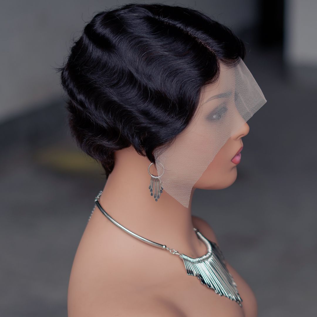 13x4 Lace Short Pixie Cut Wigs for Black Women Finger Ocean Wave Wigs Short 12A Hight Quality Human Hair Wigs