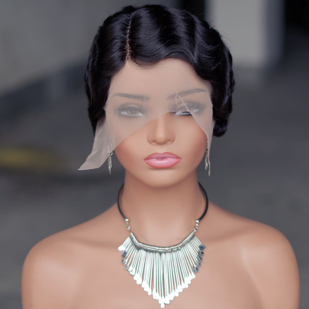 13x4 Lace Short Pixie Cut Wigs for Black Women Finger Ocean Wave Wigs Short 12A Hight Quality Human Hair Wigs