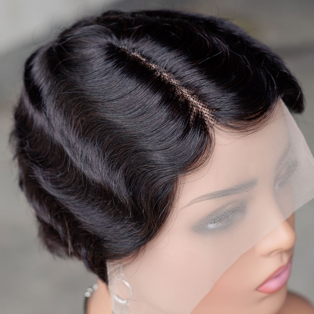 13x4 Lace Short Pixie Cut Wigs for Black Women Finger Ocean Wave Wigs Short 12A Hight Quality Human Hair Wigs
