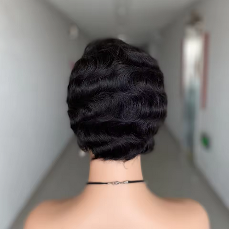 Short Pixie Cut Wigs for Black Women Finger Ocean Wave Wigs Short Wavy Wig Heat Resistant Synthetic Wigs for Cosplay Party