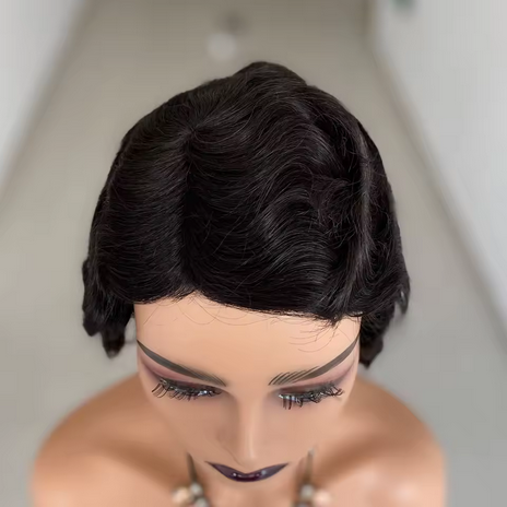 Short Pixie Cut Wigs for Black Women Finger Ocean Wave Wigs Short Wavy Wig Heat Resistant Synthetic Wigs for Cosplay Party