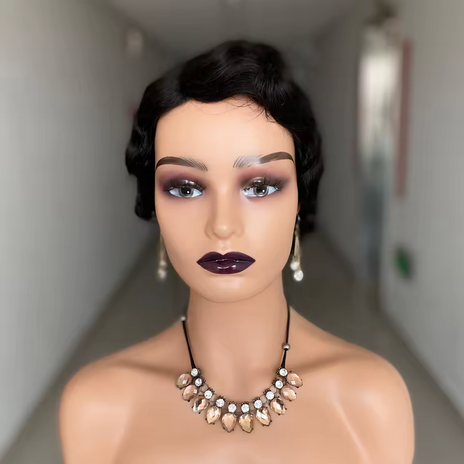 Short Pixie Cut Wigs for Black Women Finger Ocean Wave Wigs Short Wavy Wig Heat Resistant Synthetic Wigs for Cosplay Party