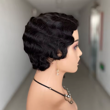 Short Pixie Cut Wigs for Black Women Finger Ocean Wave Wigs Short Wavy Wig Heat Resistant Synthetic Wigs for Cosplay Party