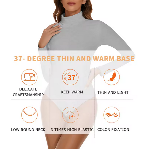 Women's Turtleneck Long Sleeve Bodysuits Fall Fashion Basic Layering Jumpsuit Slim Fit Soft Thermal Underwear Tops