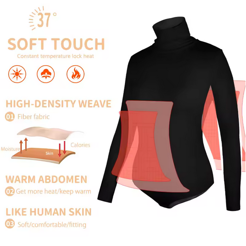 Women's Turtleneck Long Sleeve Bodysuits Fall Fashion Basic Layering Jumpsuit Slim Fit Soft Thermal Underwear Tops