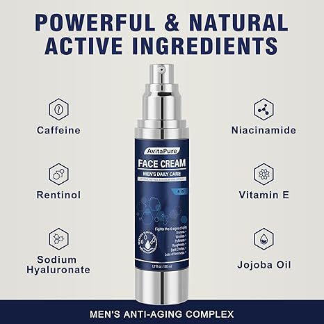 6-in-1 Face Cream for Men – Mens Anti Aging Face Cream w/Caffeine & Retinol to Firm, Hydrate & Refresh Skin, Quick-Absorbing Non-Greasy Formula