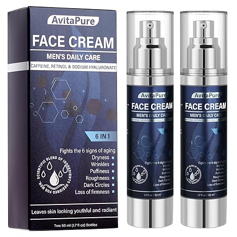 6-in-1 Face Cream for Men – Mens Anti Aging Face Cream w/Caffeine & Retinol to Firm, Hydrate & Refresh Skin, Quick-Absorbing Non-Greasy Formula