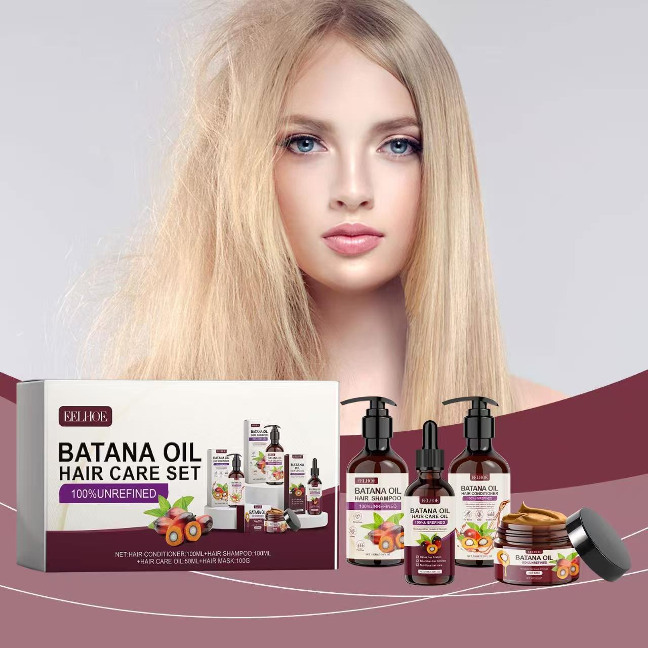 4PCS--100% Batana Hair Fast Growth Oil Set African Crazy Traction Alopecia Batana Hair Mask Anti Hair Break Hair Regrowth Treatment