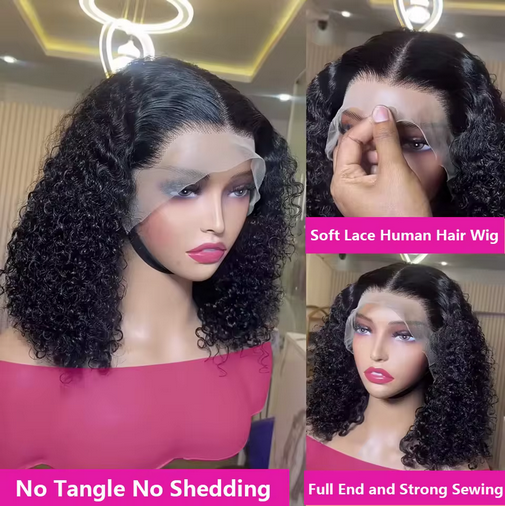 Brazilian Hair Kinky Curly 4X4 Lace Closure Short Bob Wig 100% Human Hair Wig For Women Gluess Lace bob Virgin hair Jerry Curl Wig