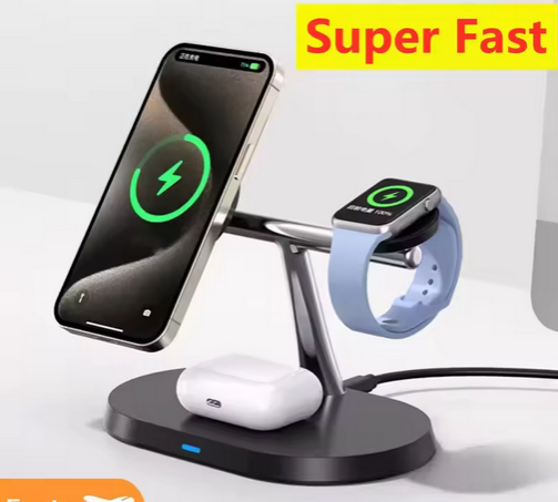 3 In 1 Magnetic Wireless Charger Stand For iPhone 16 15 14 13 Pro Apple Watch 9 8 Airprods 3 In 1 Macsafe Fast Charging Station