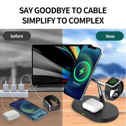 3 In 1 Magnetic Wireless Charger Stand For iPhone 16 15 14 13 Pro Apple Watch 9 8 Airprods 3 In 1 Macsafe Fast Charging Station