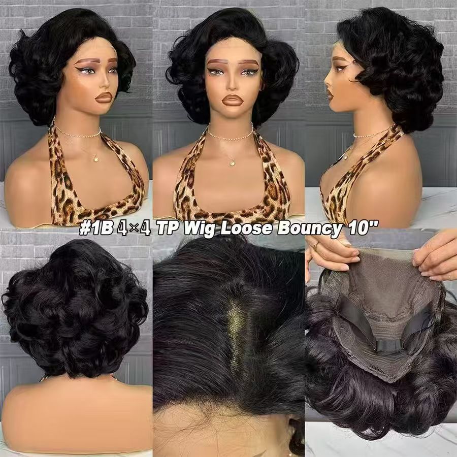 100% Human Hair Wig Highlight Bob Bouncy Loose Curly 250% Density 4x4 Lace Closure Glueless Wigs Human Hair Ready To Wear