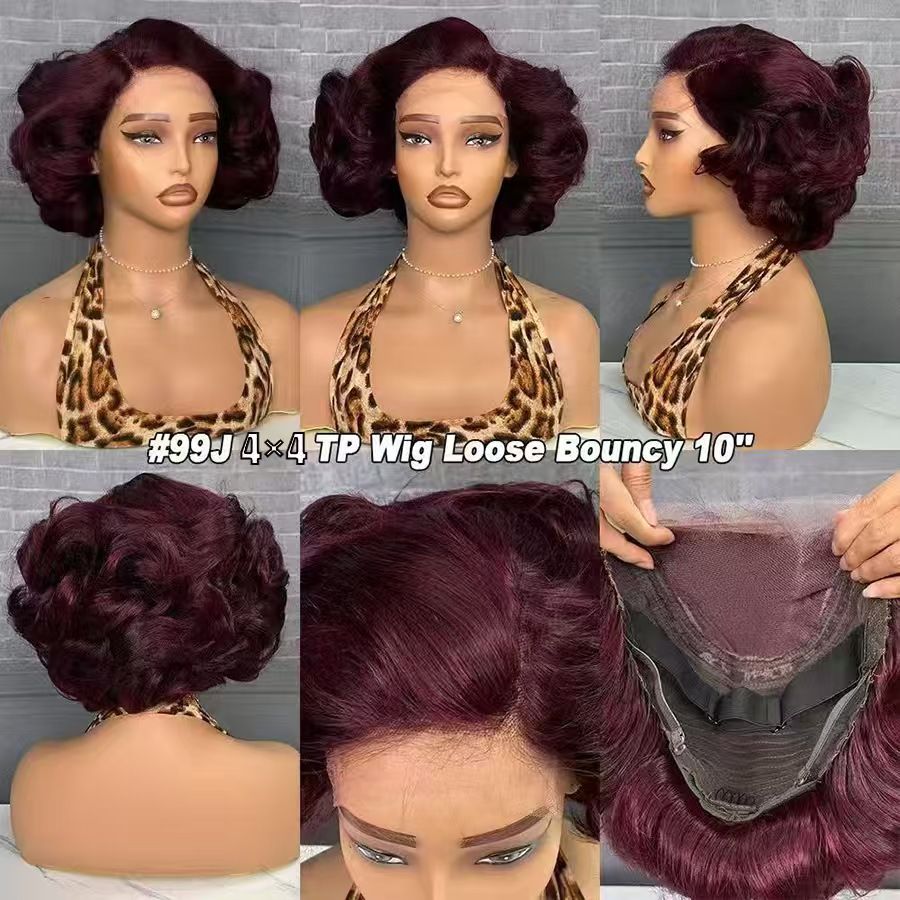 100% Human Hair Wig Highlight Bob Bouncy Loose Curly 250% Density 4x4 Lace Closure Glueless Wigs Human Hair Ready To Wear