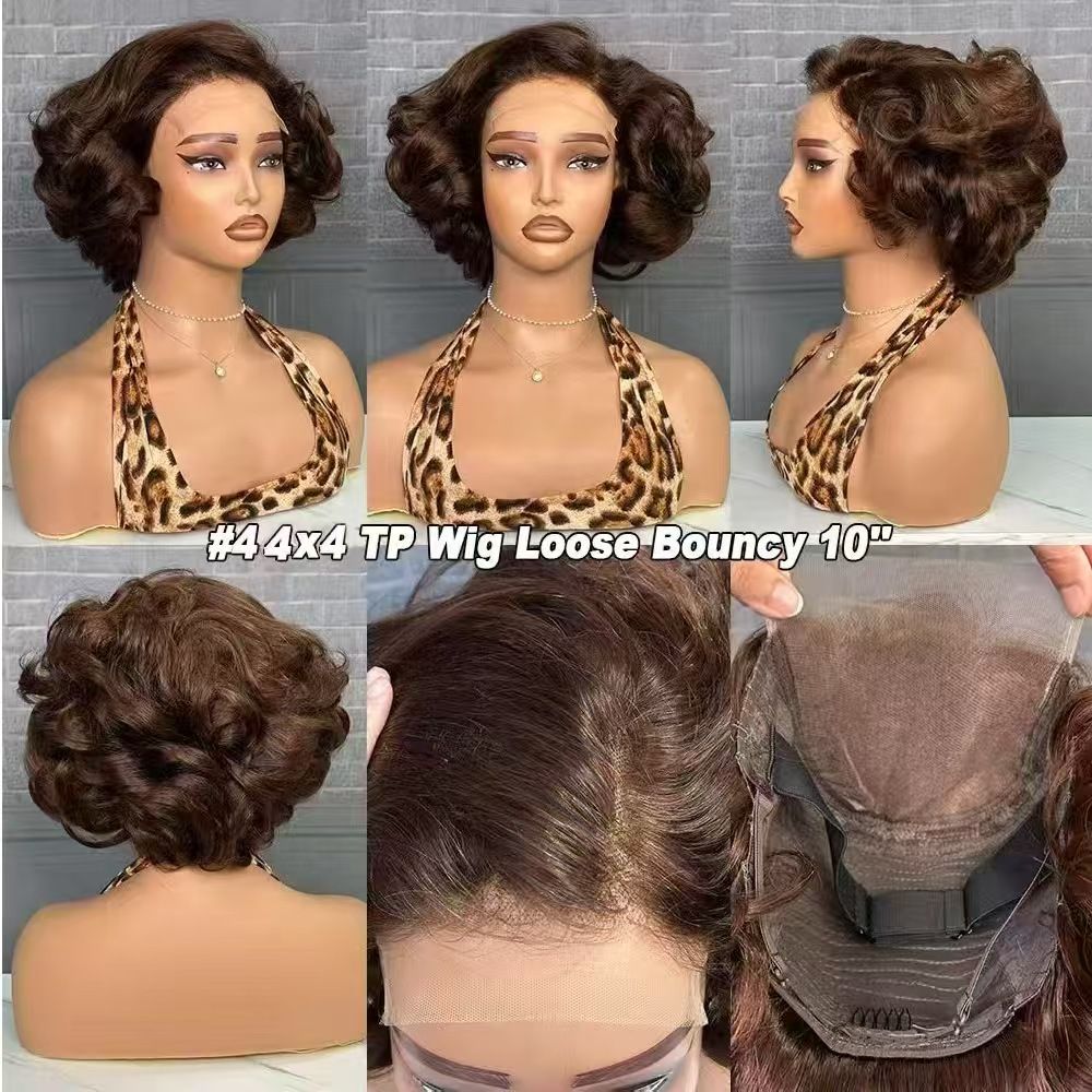 100% Human Hair Wig Highlight Bob Bouncy Loose Curly 250% Density 4x4 Lace Closure Glueless Wigs Human Hair Ready To Wear