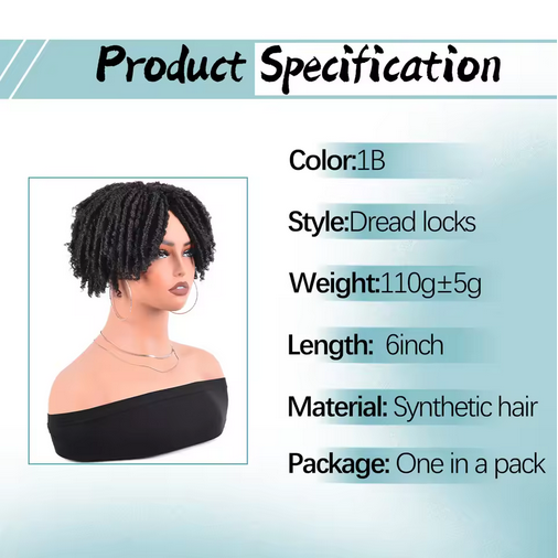 6inch Synthetic Short Dreadlock Half Wigs Afro Curly Hair Kinky Curly Wigs Crochet Braids Faux Locs Clip Wig For Men Women