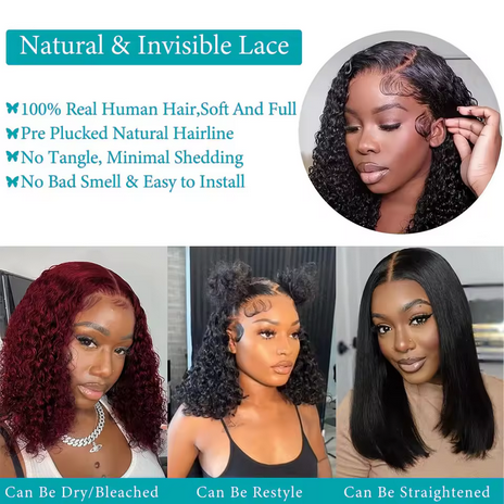 HD 4x4 Lace Closure Curly Bob Wig Brazilian Remy Short Lace Frontal Bob Wigs Human Hair Deep Wave Glueless Wigs For Black Women