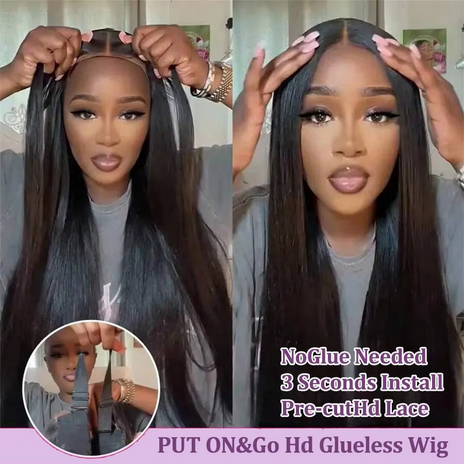 200% Density Wear Good 4X4 Glueless Wig Human Hair 40 Inch Pre Cut Ready to Wear Straight Human Hair Wig Brazilian For Women