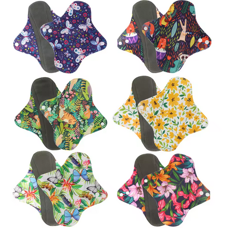 6PCs--Charcoal Menstrual Pads Fast Absorbent Waterproof Panty Liner Washable Cloth Napkin Reusable Sanitary Pads Dropship