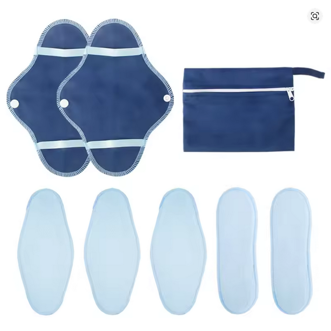 8Pcs/ Set Reusable Washable Cloth Menstrual Pads Soft Panty Liners with Wet Bag Leak-proof Daily-Night Use Sanitary Napkins