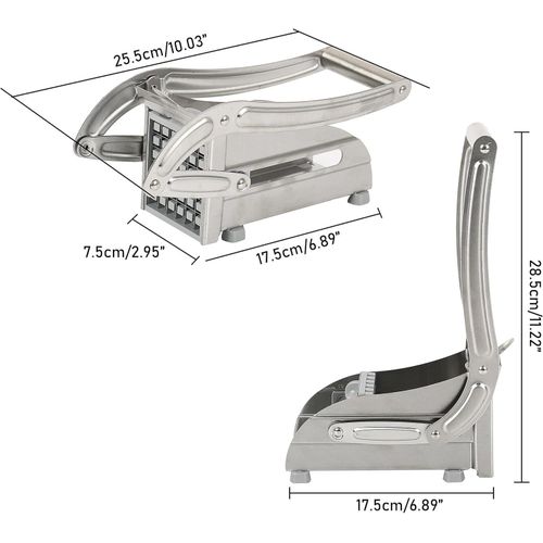 French Fry Cutter Stainless Steel Potato Chipper Fast Cutting Potato Chip Cutter with 36/46 Holes Blades Manual Food Slicer Dicer Multifunction Vegetable Fruit Chipper for Potato Onion With Interchang