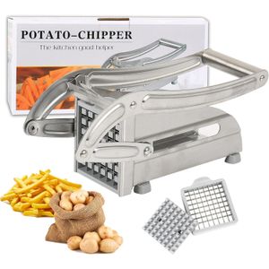 French Fry Cutter Stainless Steel Potato Chipper Fast Cutting Potato Chip Cutter with 36/46 Holes Blades Manual Food Slicer Dicer Multifunction Vegetable Fruit Chipper for Potato Onion With Interchang