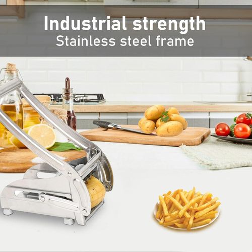 French Fry Cutter Stainless Steel Potato Chipper Fast Cutting Potato Chip Cutter with 36/46 Holes Blades Manual Food Slicer Dicer Multifunction Vegetable Fruit Chipper for Potato Onion With Interchang