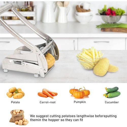 French Fry Cutter Stainless Steel Potato Chipper Fast Cutting Potato Chip Cutter with 36/46 Holes Blades Manual Food Slicer Dicer Multifunction Vegetable Fruit Chipper for Potato Onion With Interchang
