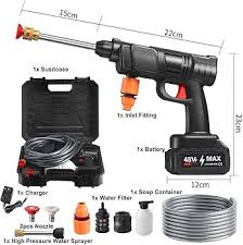 ✅️High pressure Wireless Car Wash Spray Gun Machine with 2pieces Portable Lithium Battery✅️2 x 24V 15Ah rechargeable battery lasts above 60min (use 2-6 times on one charge) Lightweight & Portable cord
