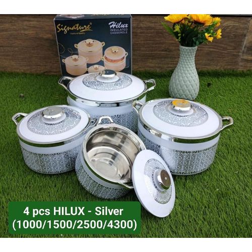 Signature 4pcs Hilux Hotpots Insulated Casserole Serving Dish Hot Pot Serveware Set Casserole.Keeps food hot and fresh for up to 6 Hours
Double wall strong and insulated.
Ideal even for carrying durin
