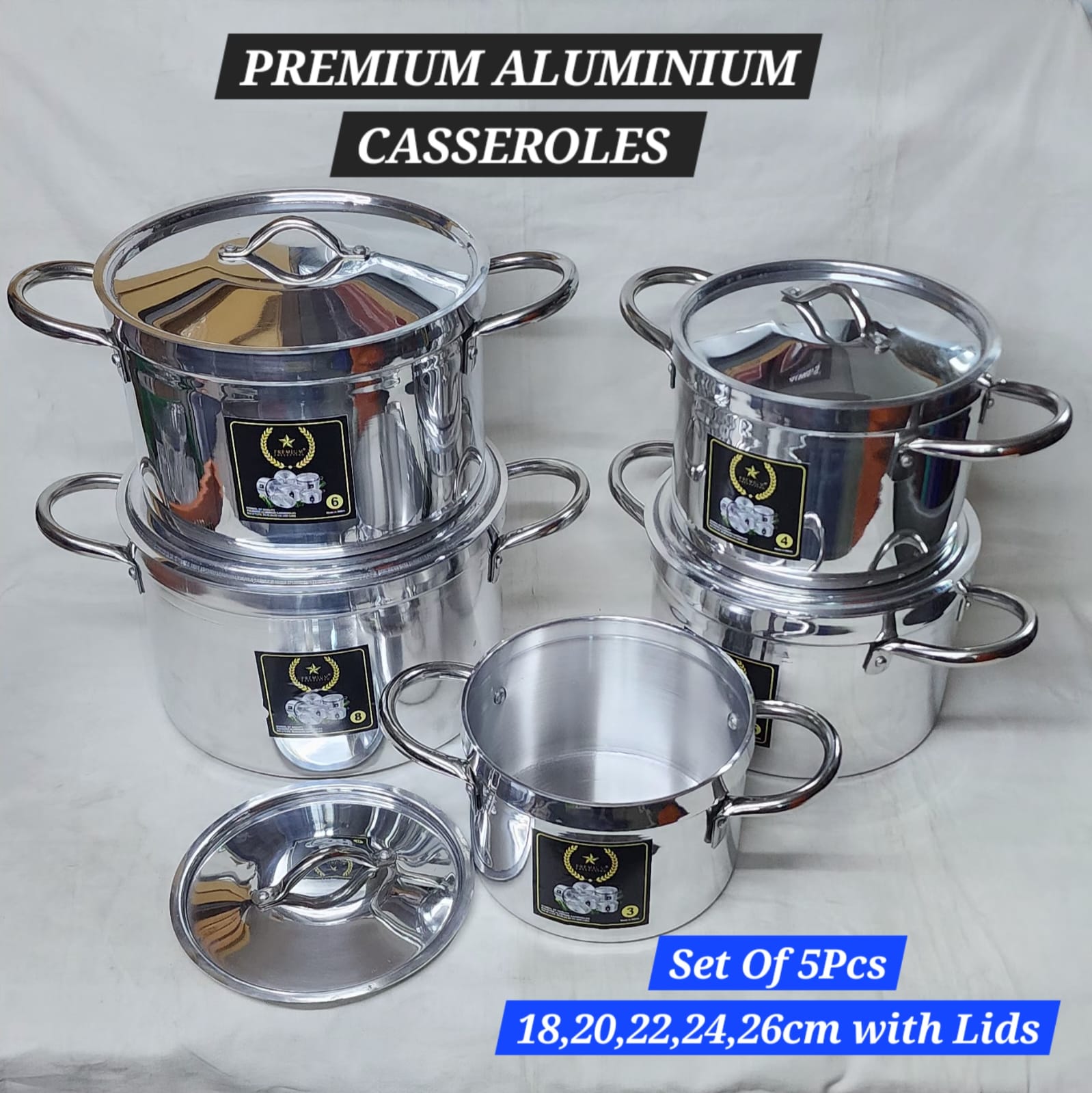 NEW IN🥭▪️10 pcs Aluminum Cooking pot.Premium stainless aluminum offers optimal cooking performance. 
Tight-fitting covers seal in moisture and nutrients.
It is ideal for open charcoal jiko or firewoo