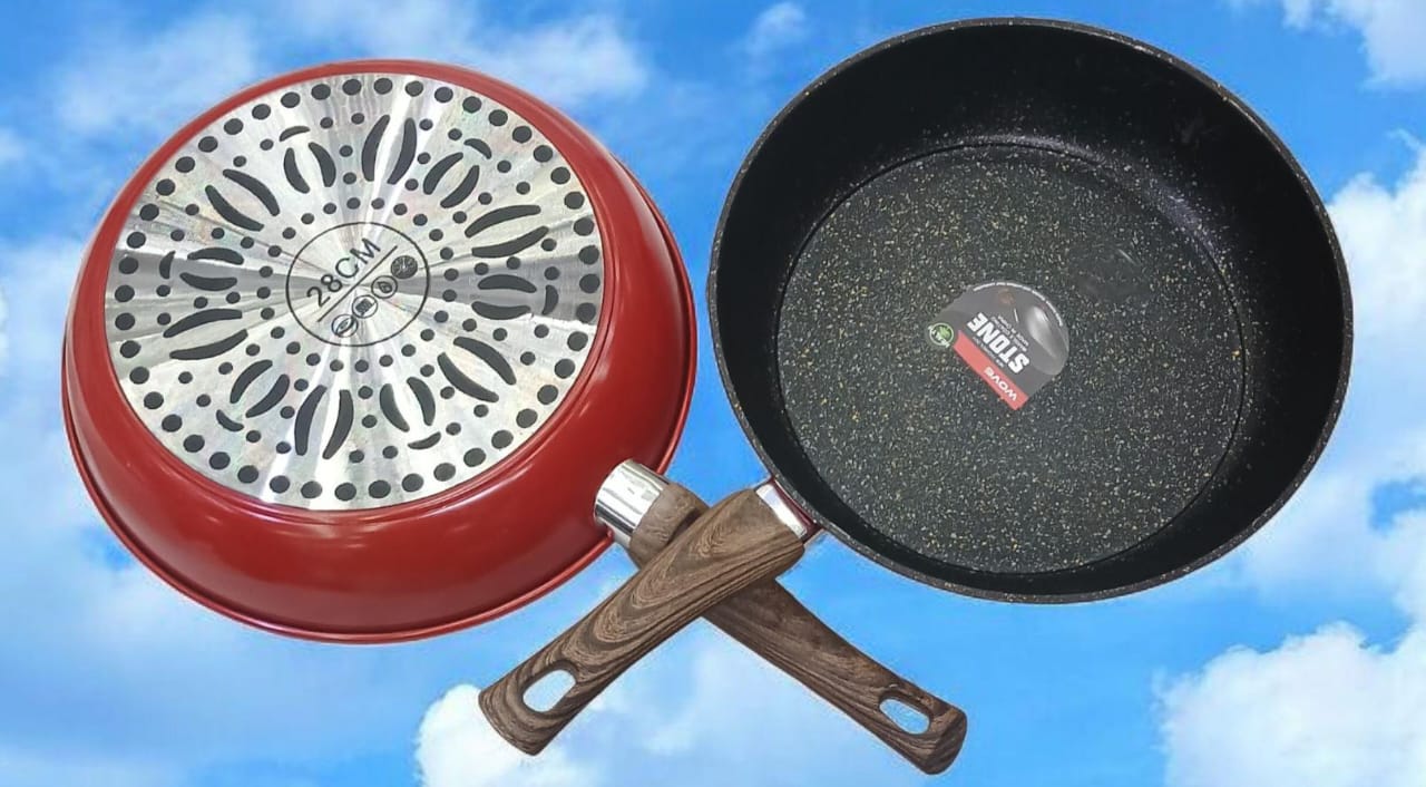Non Stick Granite Heavy Duty Stone Frying Pan Red And Black, 28cm.Easy to use Suitable for a variety of cooking styles Heavy Duty Non Stick surface inside and outside Can be used on any heat source
