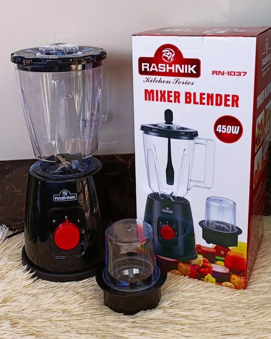✅️🍸Rashnik 2 In 1 Blender With Grinding Machine🍸Super sharp six blades
Non-slip rubber feet
Medium sized jar
Powerful 3 speed motor with pulse function
Power supply ;220-240v, 50-60Hz