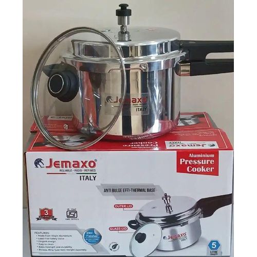 🎇virgin aluminium for strength and durability🎀Jemaxo 5 Litre Aluminium Pressure Cooker😶‍🌫️Anti-bulge effi-thermal base for uniform heat distribution

Dual lids: Outer lid for pressure cooking & gl