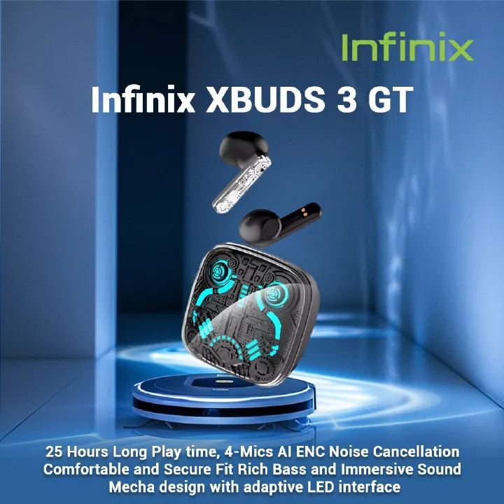 [Special Offer] Infinix Xbuds 3 GT Bluetooth Earphone True Wireless Earbuds Cool RGB light effects Rich Bass and Powerful Sound 25 Hours long Play-time  AI ENC for clear call Comfortable  Infinix AIOT