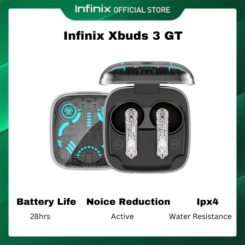 Infinix Xbuds 3 GT True Wireless Earbuds Cool RGB light effects Rich Bass and Powerful Sound 25 Hours long Play-time  AI ENC for clear call Comfortable and Secure Fit