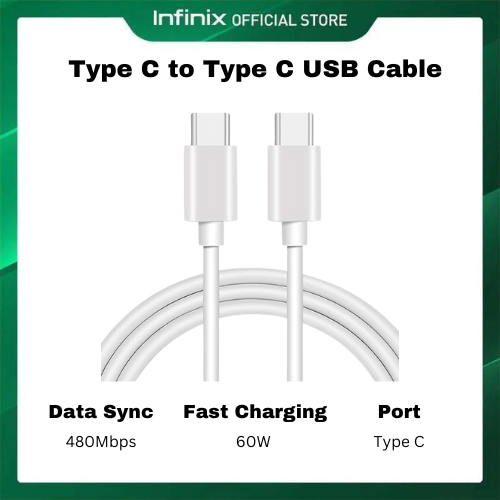 Infinix Type C to Type C USB Cable for Infinix Zero Ultra Unbreakable 60W Fast Charging 1m Type C to Type C Cable for Smartphones, Tablets, Laptops & other Type C devices,480Mbps Data Syn