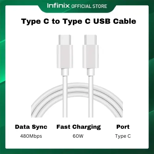 Infinix Type C to Type C USB Cable for Infinix Zero Ultra Unbreakable 60W Fast Charging 1m Type C to Type C Cable for Smartphones, Tablets, Laptops & other Type C devices,480Mbps Data Syn