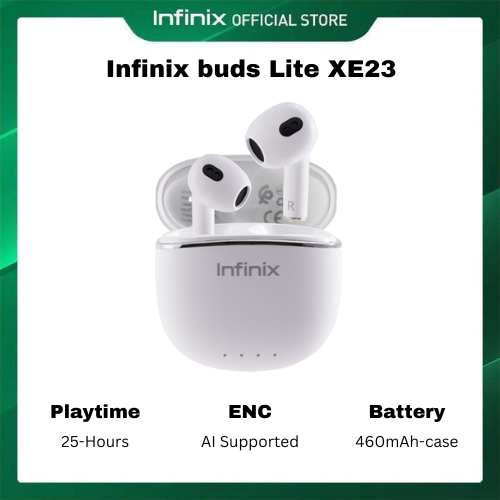 Infinix earbuds Lite XE23 Clear Vocal Large Speaker Unit with loud and power Semi In-Ear and lightweight for Comfortable and Secure Fit Bluetooth earphones earpods TWS