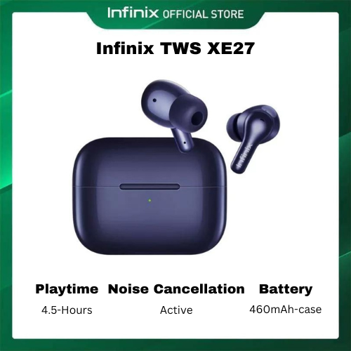 Infinix XE27 bluetooth earphones earpods 10mm Active Noise Cancellation(ANC) ,5/28 Hours long battery life Deep Bass Drivers, Dynamic Audio