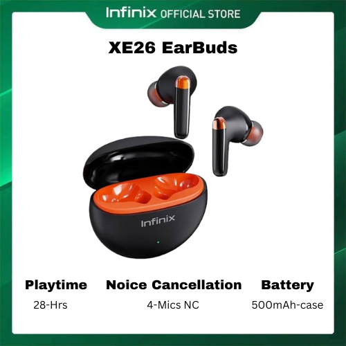 Infinix NEO XE26 Earbuds Noir  6/30H Long battery lifeBT5.3 Low latency Anti-interference Stable Connection Dual-Mic ENC for Clear Call Bluetooth earphones earpods