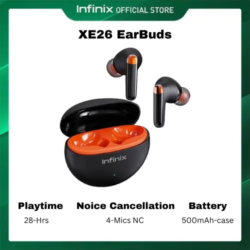 Infinix NEO XE26 Earbuds Noir  6/30H Long battery lifeBT5.3 Low latency Anti-interference Stable Connection Dual-Mic ENC for Clear Call Bluetooth earphones earpods