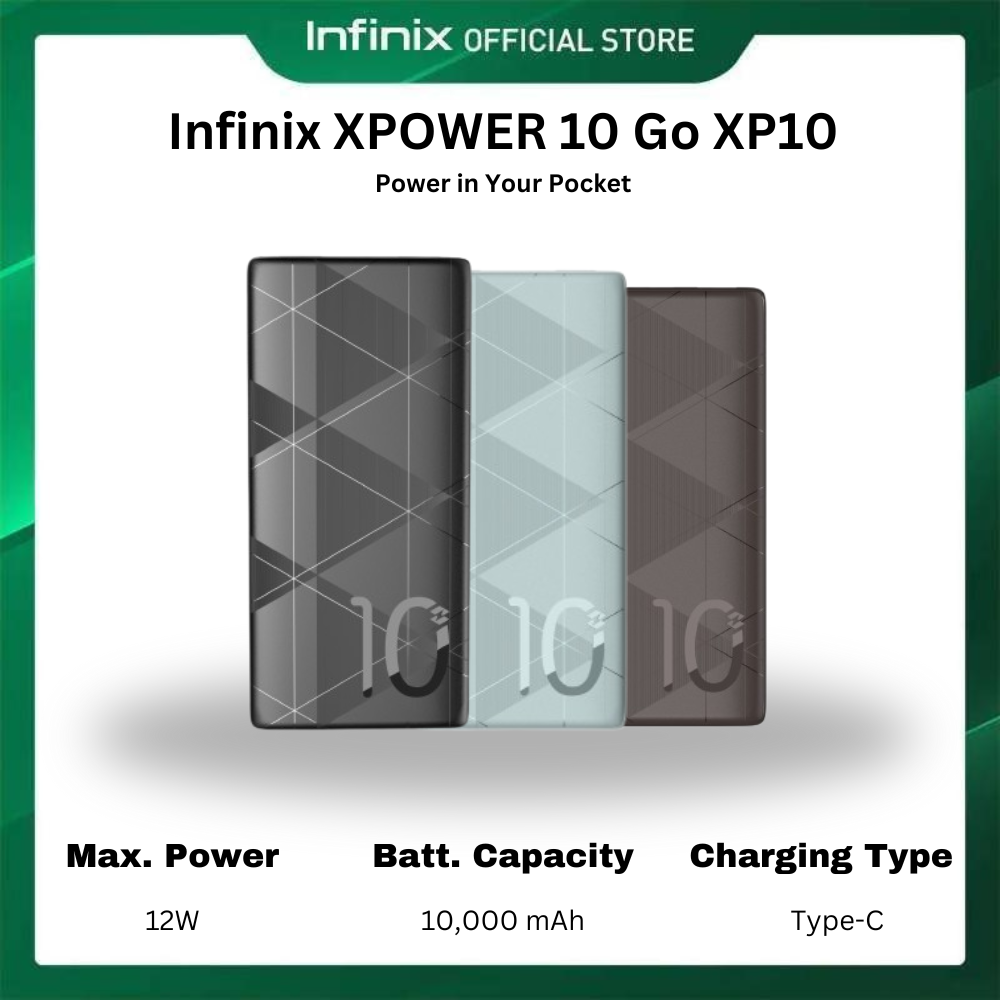 [New Arrivals!] Infinix Xpower 10 Go XP10 10000mAh 12W Power Bank Slim Design, Fast Charging Powerbank LED Display Flashlight Phone Holder Portable Battery Charger For all Phones iPhone Xiaomi Huawei