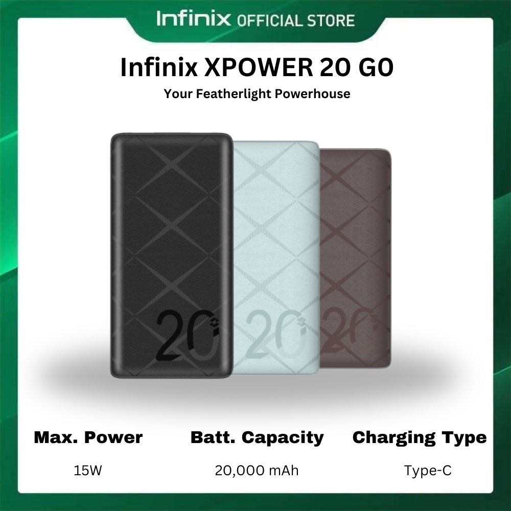 [Xmas Sale] Infinix XPOWER 20 Go XP20  20000mAh Battery Capacity Powerbank 15Watts Maximum power super fast charging Powerbanks Infinix AIOT