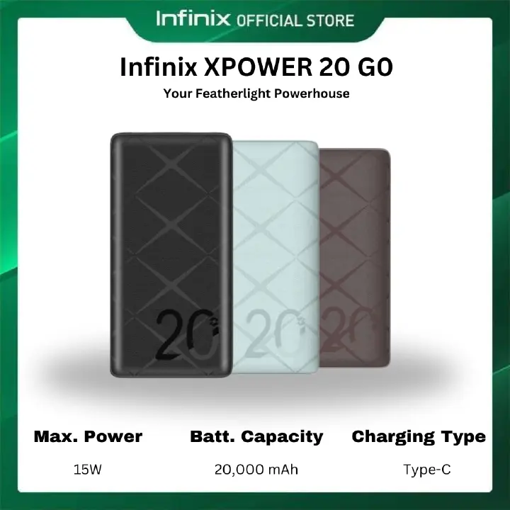 [Special Offer] Infinix XPOWER 20 Go XP20  20000mAh Battery Capacity Powerbank 15Watts Maximum power super fast charging Powerbanks Infinix AIOT