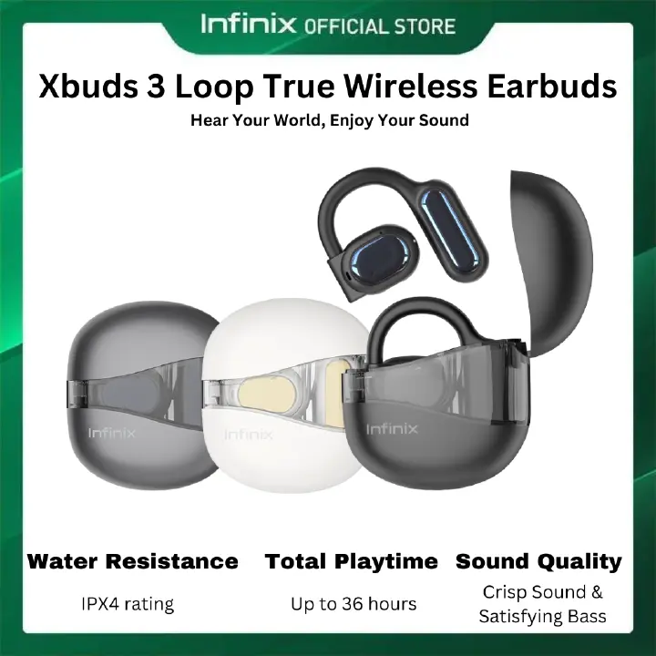 [New Arrivals!] Infinix buds Xbuds 3 Loop Tru Wireless Earbuds  earpods Earphone Wireless Bluetooth Earphone Bluetooth V5.0 Touch Control for all Smart phone ,