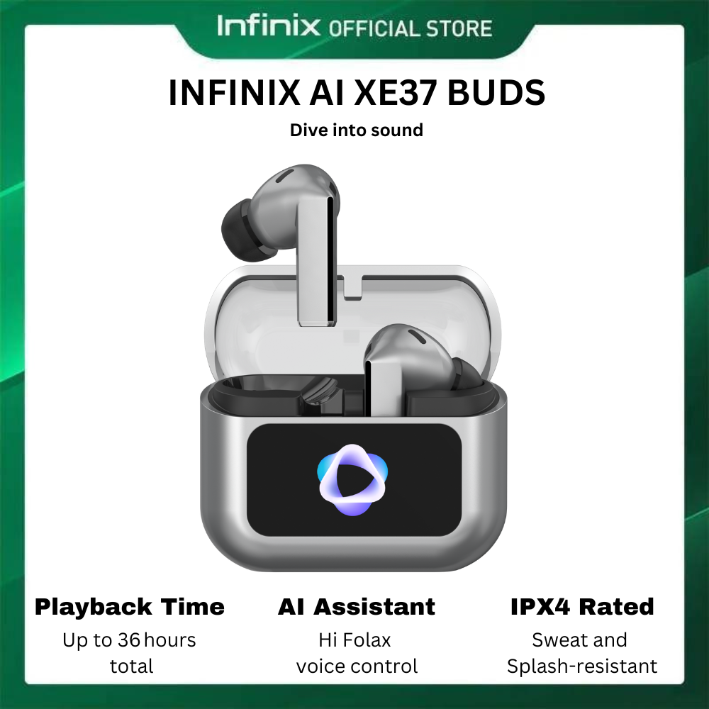 Infinix AI XE37 Buds  Wireless Bluetooth Earphones TWS Stereo Earbuds In-Ear Earpods Touch Control 450mAh with Mic Earphone for iOS Android Noise Cancellation